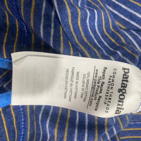 Patagonia Mens XL Organic Cotton Striped Polo Shirt Blue & Yellow Short Sleeve C - Picture 10 of 13